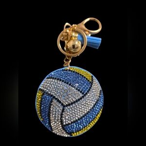 Elegant Blue and Gold Volleyball Bag Charm Keychain
